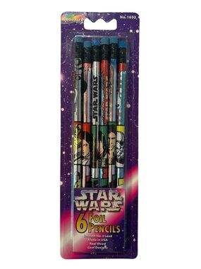 Vintage 1990’s Star Wars 6 Foil Multicolor Pencils. New with Tags
